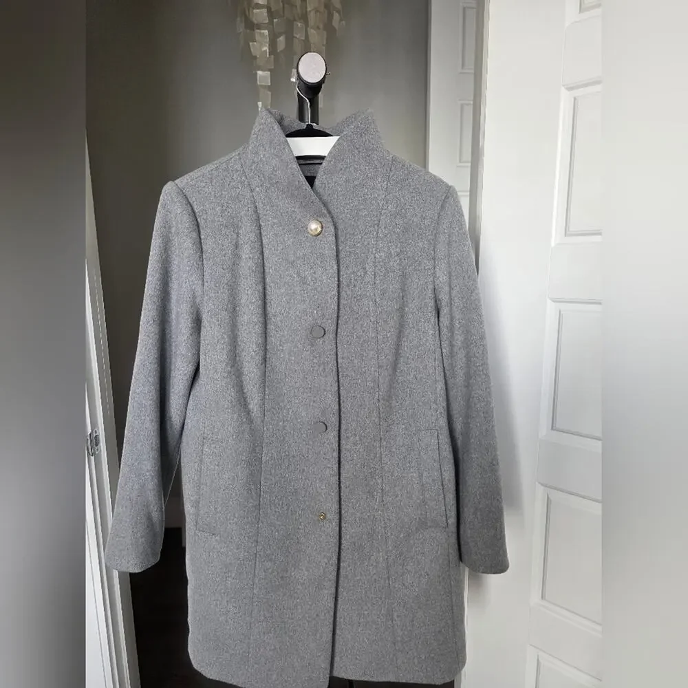 Kate Spade Gray Wool Blend Stand Collar Long Coat Size L